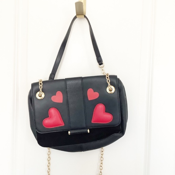 Charming Charlie Handbags - RARE CHARMING CHARLIE Black Pebbled Four Hearts Crossbody Bag Gold Hardware